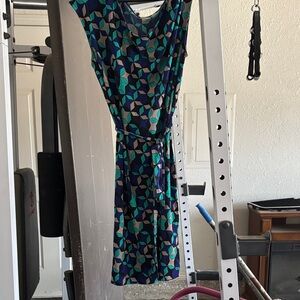 Geometric Patterned Dress in Blue and Green